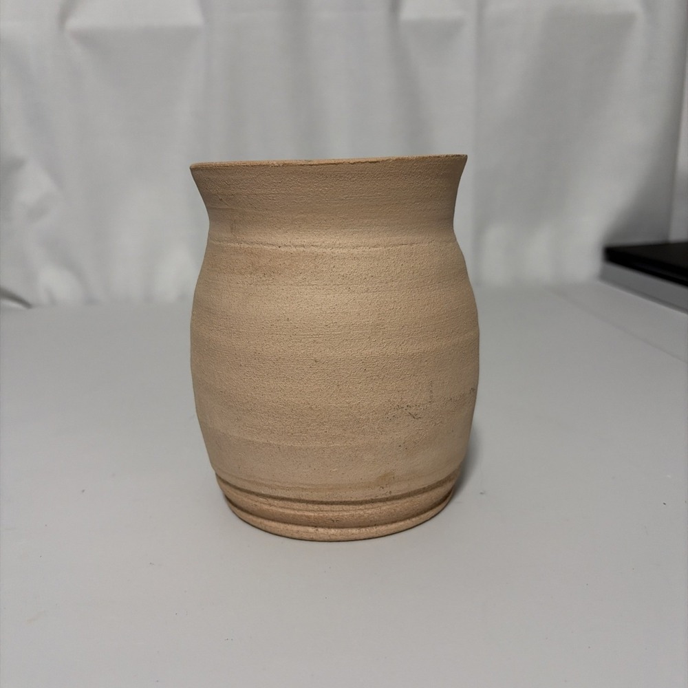Handmade Unglazed Pottery Jar Vase Beige Clay Studio Decorative Vessel